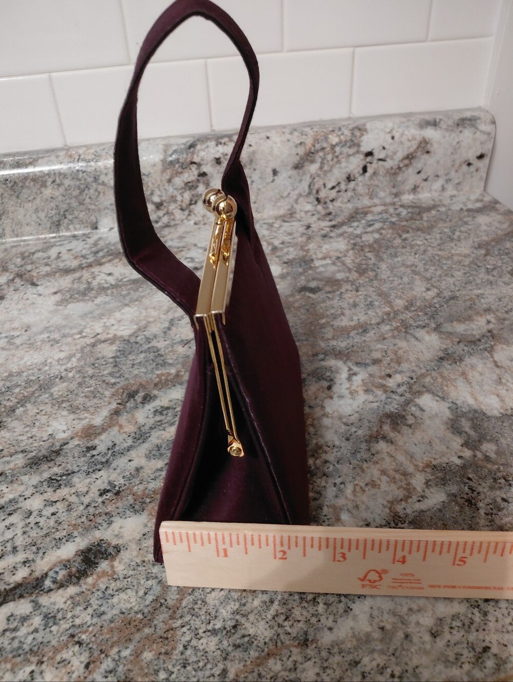 Jessica McClintock Plum Gold Shimmery Satin Evening Bag W/Kisslock Closure - Picture 9 of 9